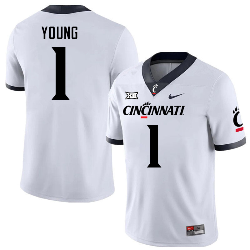Cincinnati Bearcats #1 Jordan Young Big 12 Conference College Football Jerseys Stitched Sale-White